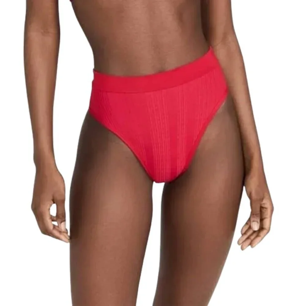 NWT l*space Frenchi Ribbed High Waisted Bikini Bottom in Lipstick Red Sz. XL